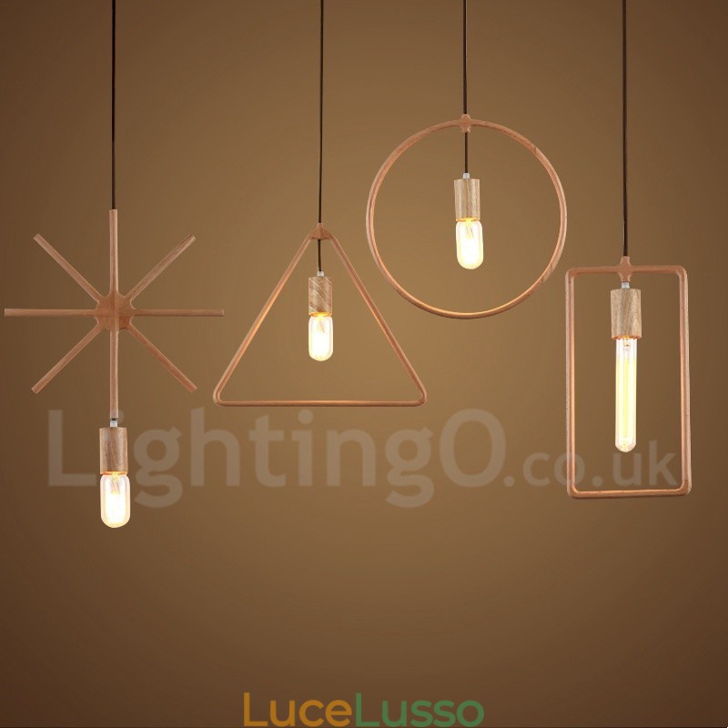 Lampada a sospensione in legno rustico da 1 luce