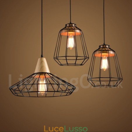 Lampada a sospensione in metallo e legno Country Lampada a sospensione in metallo e legno Country