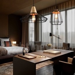 Lampada a sospensione in metallo e legno Country