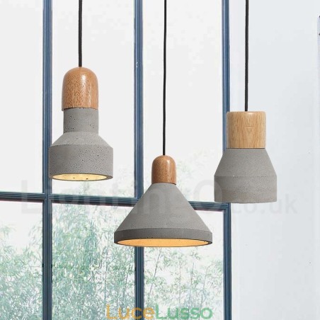 Lampada a sospensione moderna contemporanea in legno e cemento, luce singola Lampada a sospensione moderna contemporanea in legno e cemento, luce singola