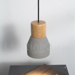 Lampada a sospensione moderna contemporanea in legno e cemento, luce singola