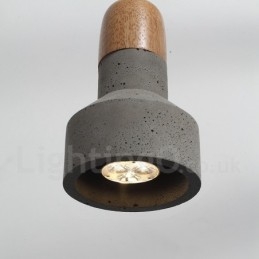 Lampada a sospensione moderna contemporanea in legno e cemento, luce singola