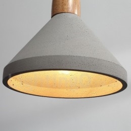 Lampada a sospensione moderna contemporanea in legno e cemento, luce singola
