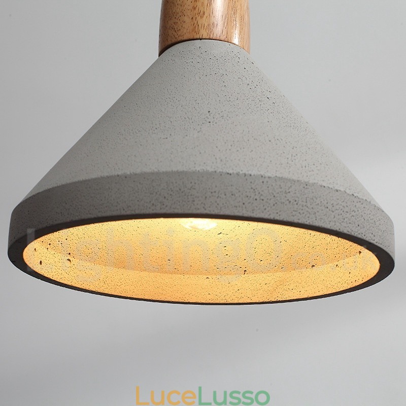 Lampada a sospensione moderna contemporanea in legno e cemento, luce singola