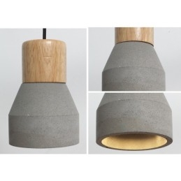 Lampada a sospensione moderna contemporanea in legno e cemento, luce singola