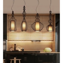 Lampada a sospensione a forma di vaso in metallo vintage country