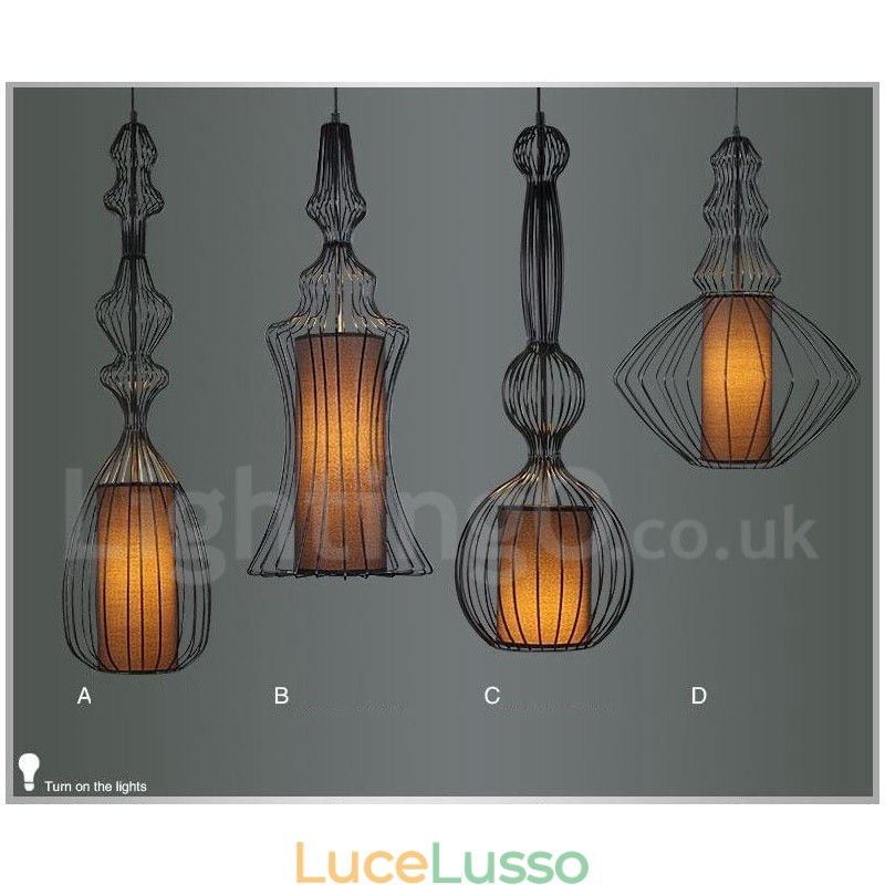 Lampada a sospensione a forma di vaso in metallo vintage country
