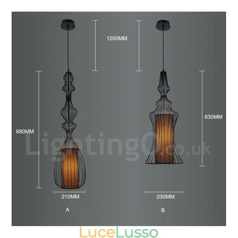 Lampada a sospensione a forma di vaso in metallo vintage country