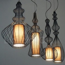 Lampada a sospensione a forma di vaso in metallo vintage country