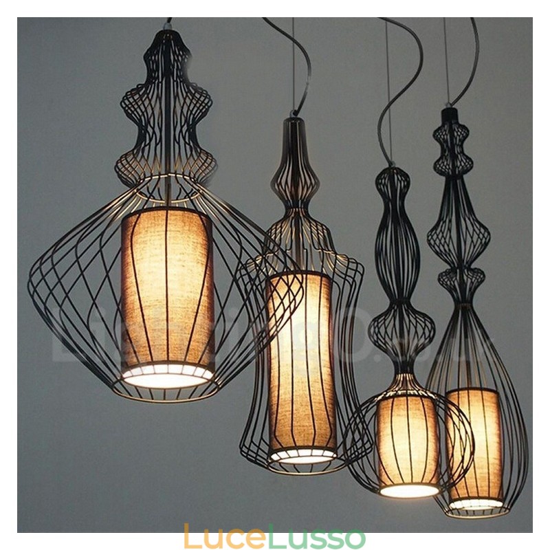 Lampada a sospensione a forma di vaso in metallo vintage country