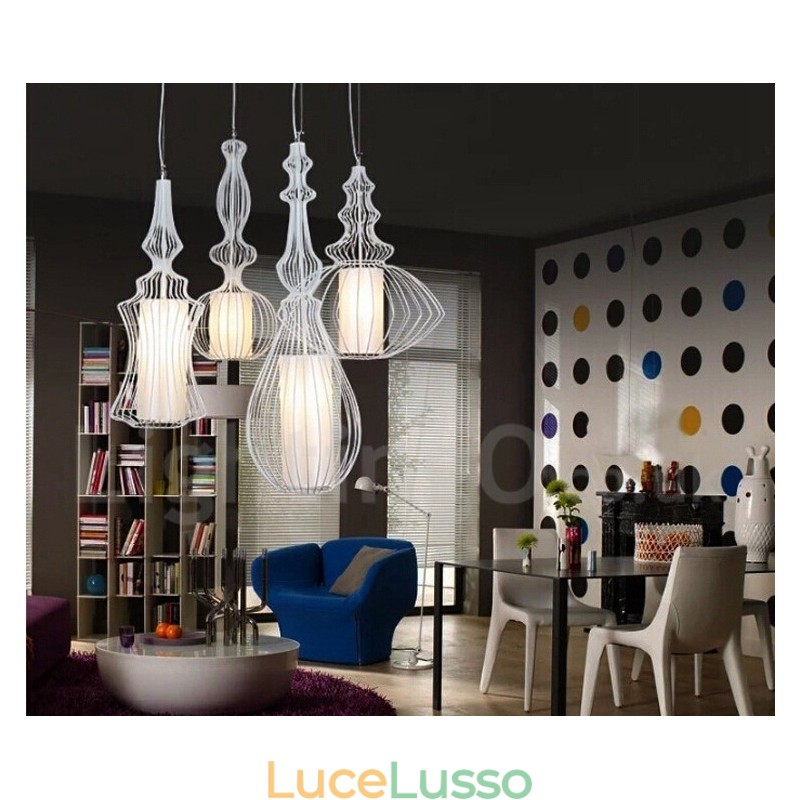 Lampada a sospensione a forma di vaso in metallo vintage country