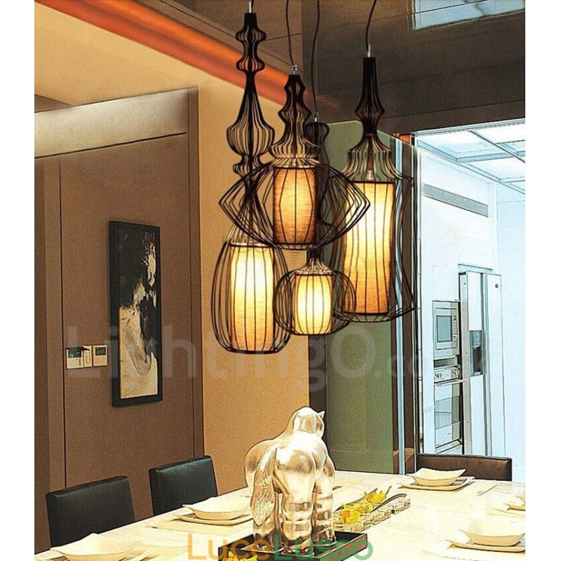 Lampada a sospensione a forma di vaso in metallo vintage country