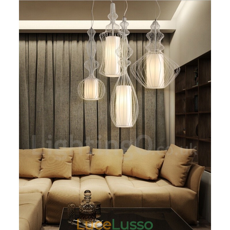 Lampada a sospensione a forma di vaso in metallo vintage country