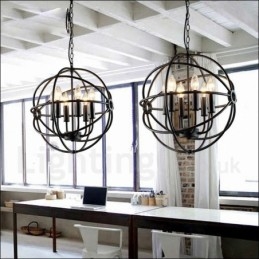 Lampada a sospensione vintage a forma di globo in metallo con 6 luci