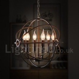Lampada a sospensione vintage a forma di globo in metallo con 6 luci
