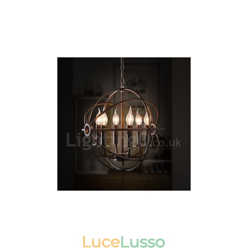 Lampada a sospensione vintage a forma di globo in metallo con 6 luci