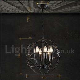 Lampada a sospensione vintage a forma di globo in metallo con 6 luci