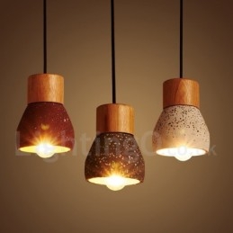 Lampada a sospensione moderna contemporanea in legno e cemento con 1 luce