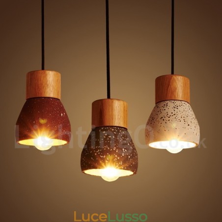 Lampada a sospensione moderna contemporanea in legno e cemento con 1 luce Lampada a sospensione moderna contemporanea in legno e cemento con 1 luce