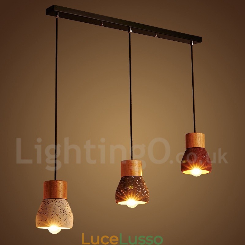 Lampada a sospensione moderna contemporanea in legno e cemento con 1 luce