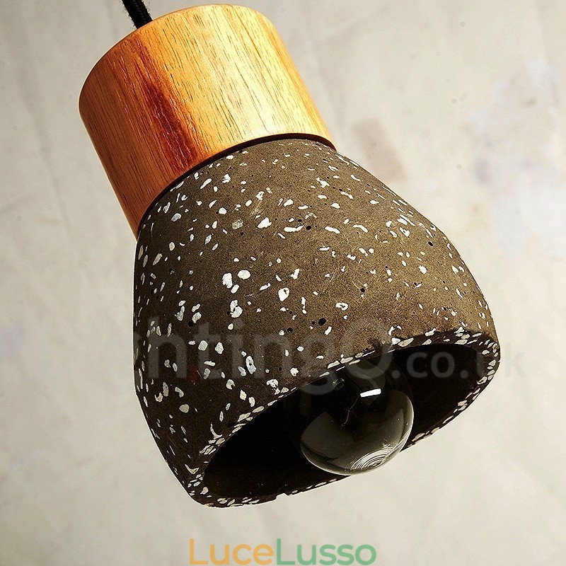 Lampada a sospensione moderna contemporanea in legno e cemento con 1 luce