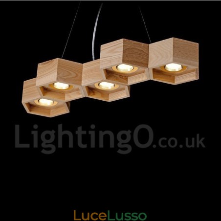 Lampada a sospensione moderna contemporanea in legno a 5 luci Lampada a sospensione moderna contemporanea in legno a 5 luci