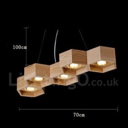 Lampada a sospensione moderna contemporanea in legno a 5 luci