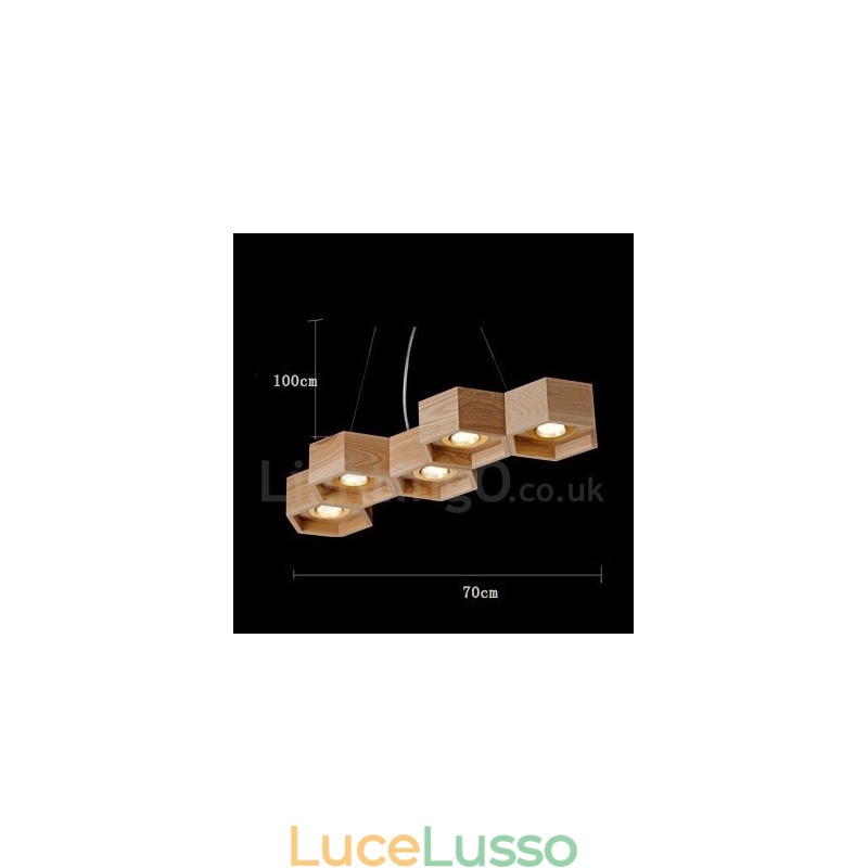 Lampada a sospensione moderna contemporanea in legno a 5 luci