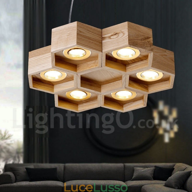 Lampada a sospensione moderna contemporanea in legno chiaro da 6 pollici