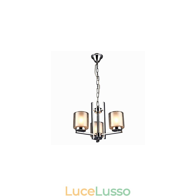Lampadario in ferro elettroplaccato con paralume in vetro Lampada classica a candela con 3 teste