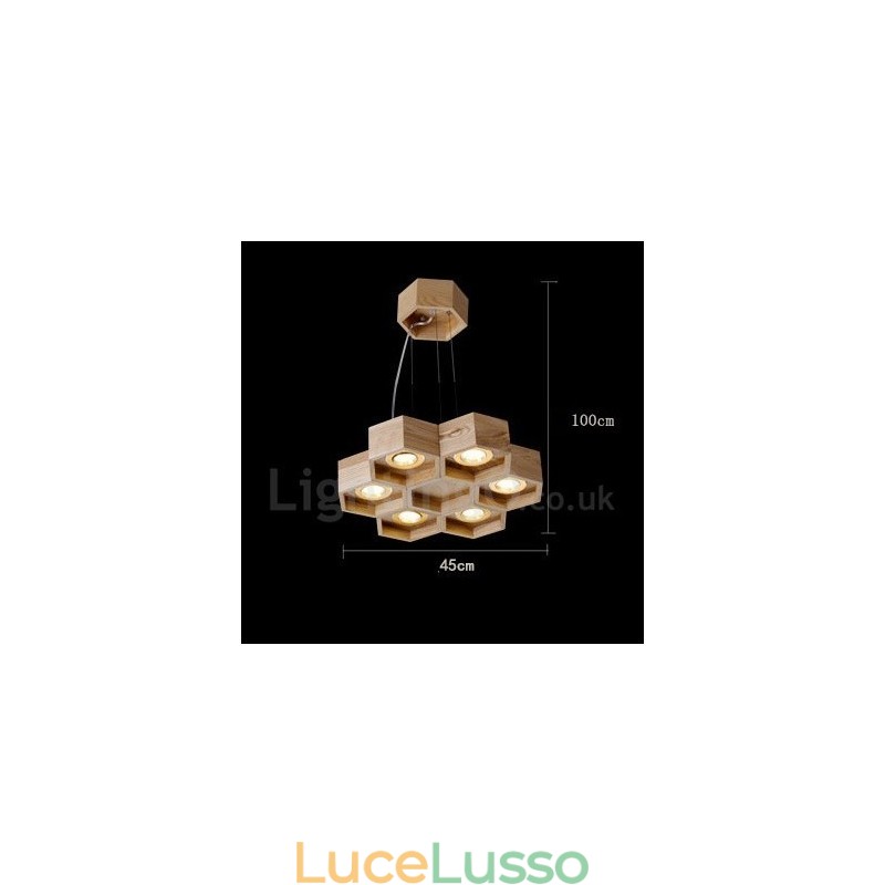 Lampada a sospensione moderna contemporanea in legno chiaro da 6 pollici