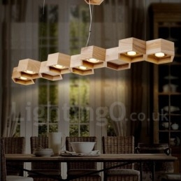 Lampada a sospensione moderna contemporanea in legno chiaro 7