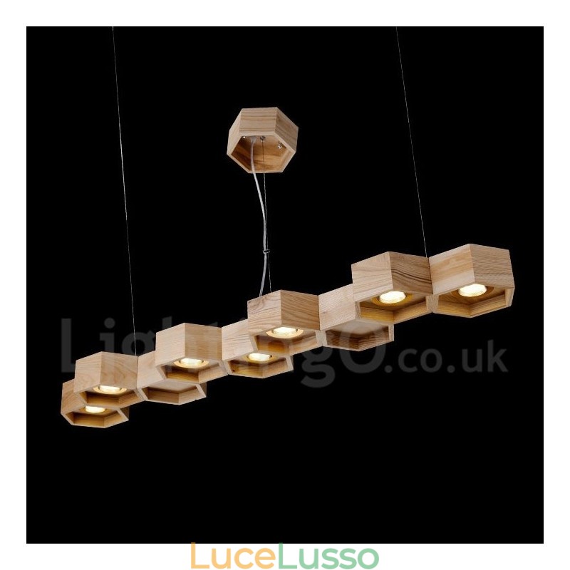 Lampada a sospensione moderna contemporanea in legno chiaro 7