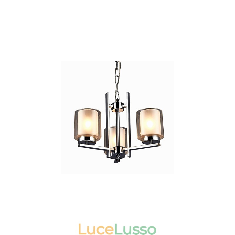 Lampadario in ferro elettroplaccato con paralume in vetro Lampada classica a candela con 3 teste