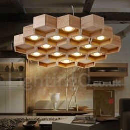 Lampada a sospensione moderna contemporanea in legno chiaro da 12 pollici