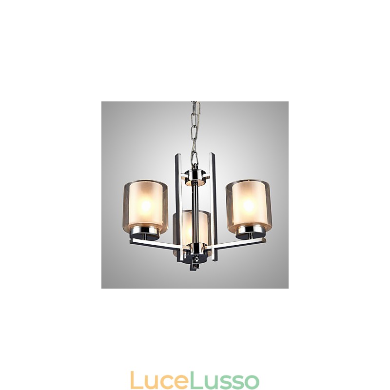 Lampadario in ferro elettroplaccato con paralume in vetro Lampada classica a candela con 3 teste