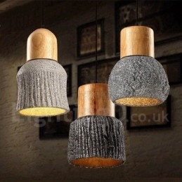 Lampada a sospensione retrò vintage in legno e cemento