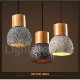 Lampada a sospensione retrò vintage in legno e cemento