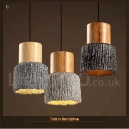 Lampada a sospensione retrò vintage in legno e cemento