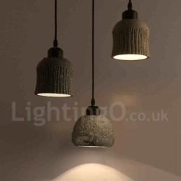 Lampada a sospensione retrò vintage in legno e cemento