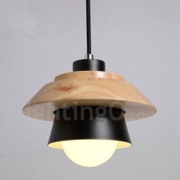 Lampada a sospensione in metallo e legno a 1 luce