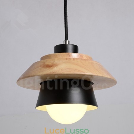 Lampada a sospensione in metallo e legno a 1 luce Lampada a sospensione in metallo e legno a 1 luce