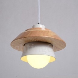 Lampada a sospensione in metallo e legno a 1 luce