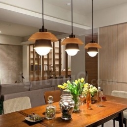 Lampada a sospensione in metallo e legno a 1 luce