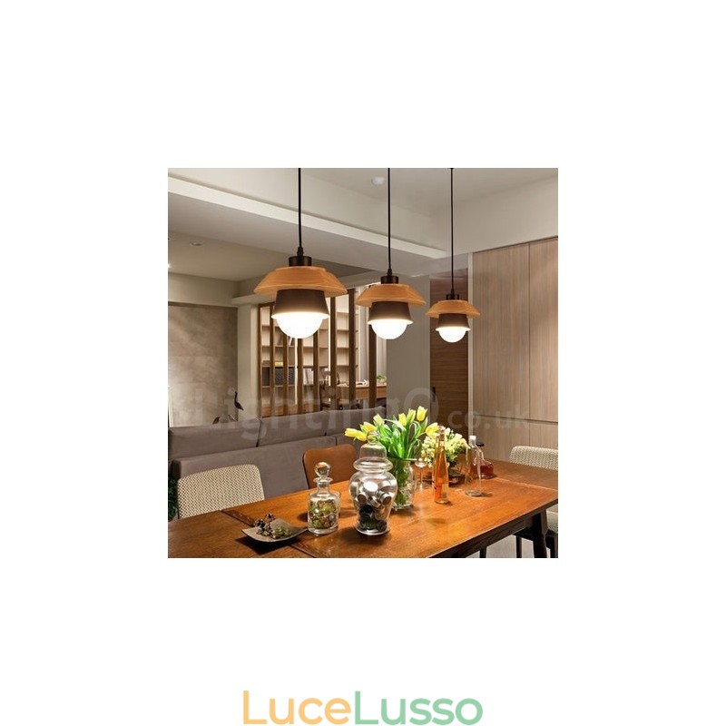 Lampada a sospensione in metallo e legno a 1 luce