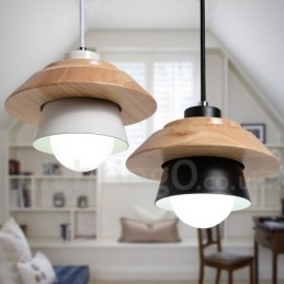 Lampada a sospensione in metallo e legno a 1 luce