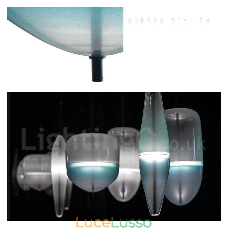 Lampada a sospensione moderna e contemporanea con paralume in vetro e colori sfumati