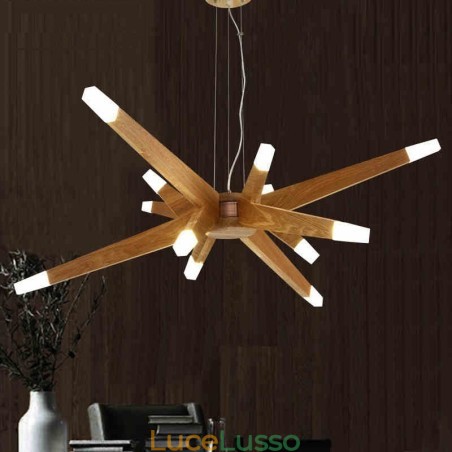 Lampada a sospensione moderna contemporanea in legno a 12 luci Lampada a sospensione moderna contemporanea in legno a 12 luci