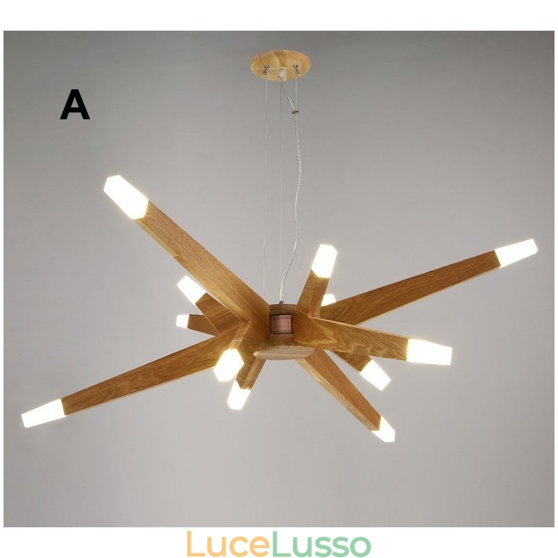 Lampada a sospensione moderna contemporanea in legno a 12 luci