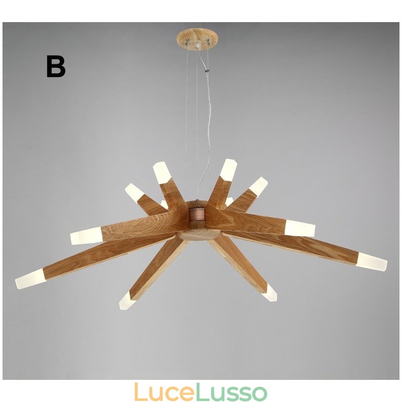 Lampada a sospensione moderna contemporanea in legno a 12 luci